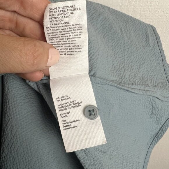 COS Organic Cotton Cut Drape Shirt 14 Womens Blue Button Front Short Sleeve - Picture 7 of 8